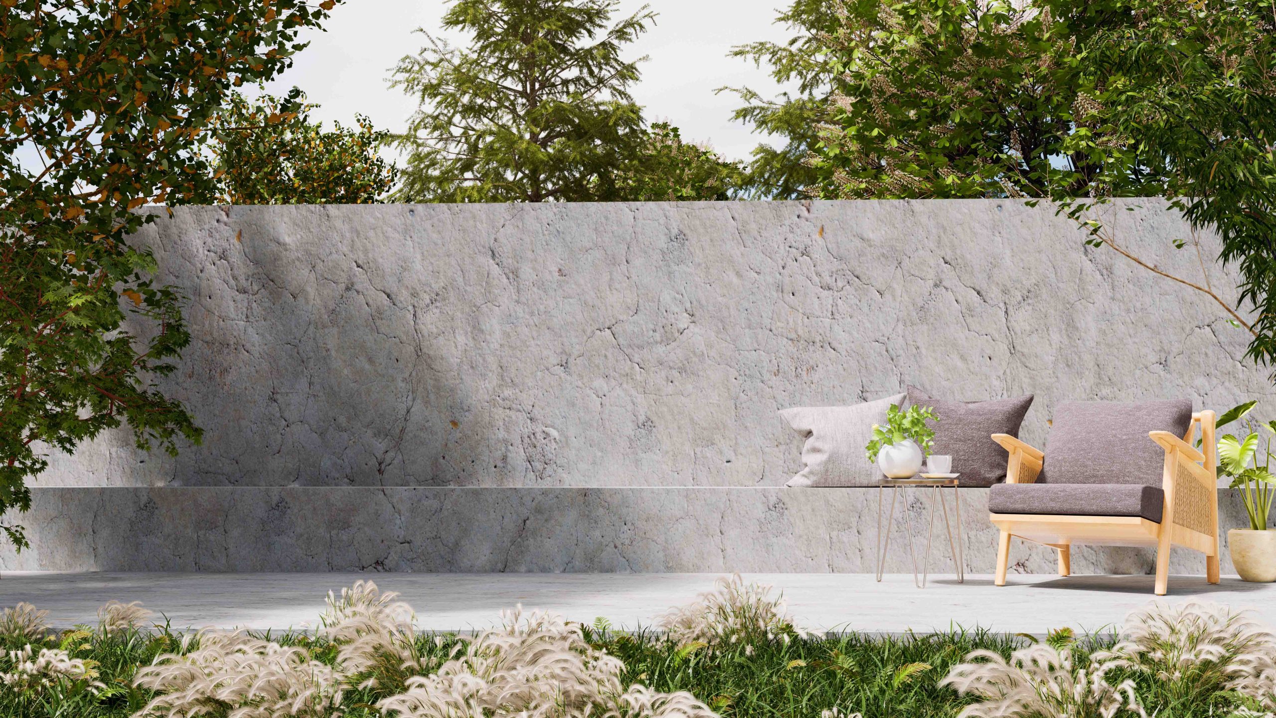 Modern,Loft,Style,Concrete,Patio,For,Outdoor,Seating,Areas,3d,Rendering