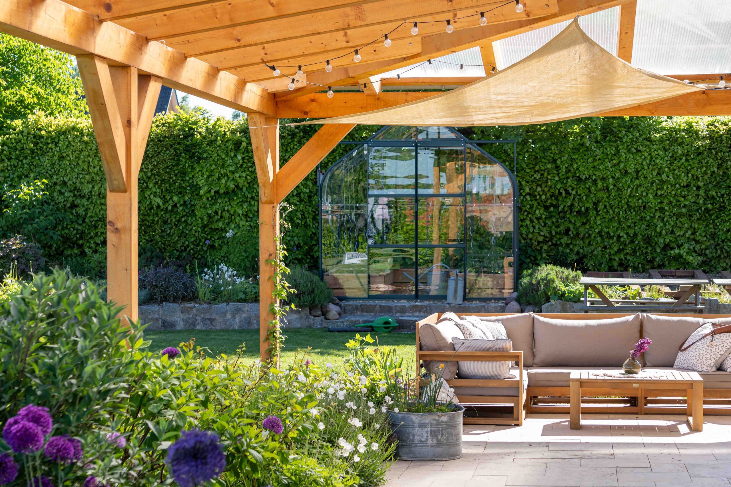 Covered,Terrace,With,Furniture,In,The,Garden,,Glasshouse,In,The